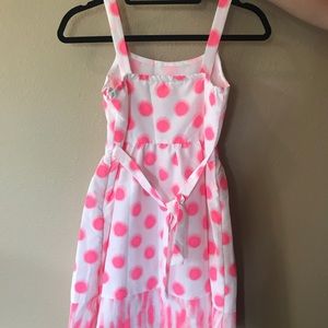 White dress with Pink polka dots